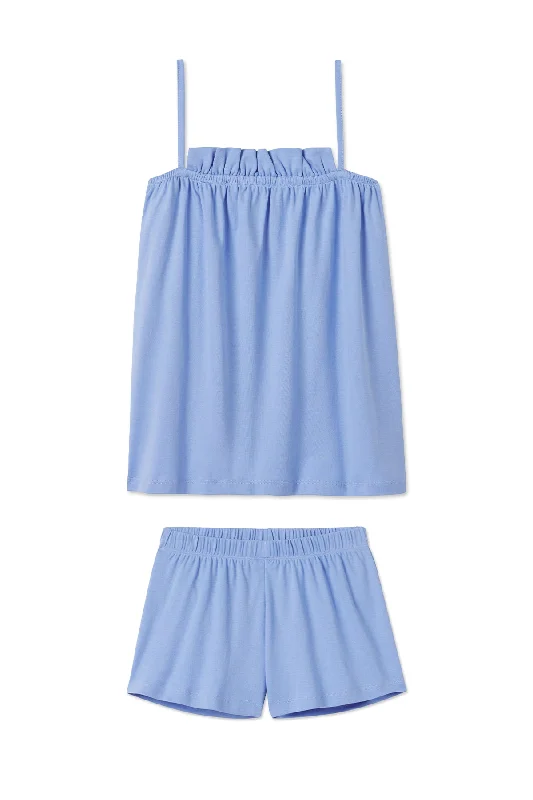 Weekend Specials to Enjoy Pima Ruffle Shorts Set in Hydrangea
