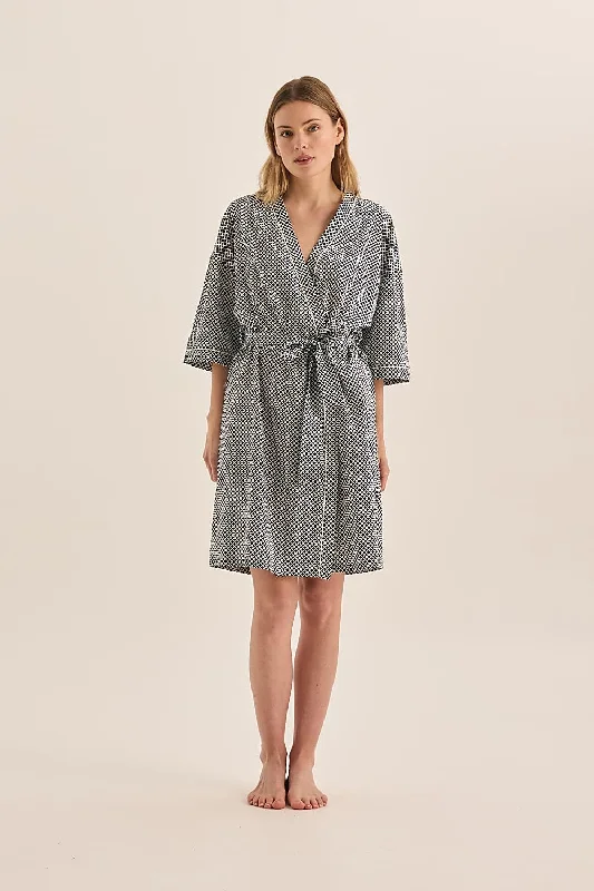 Indigo Navy Diamond Cotton Robe