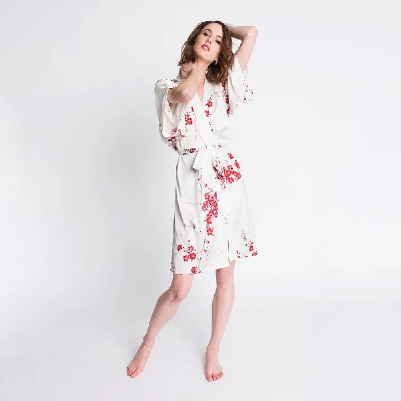 Shop and Save Cherry Blossom & Crane Short Kimono Robe