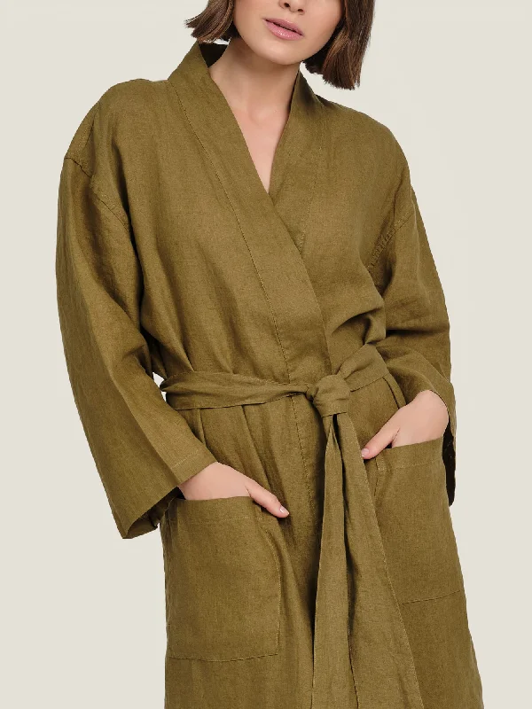 Linen Robe In Olive