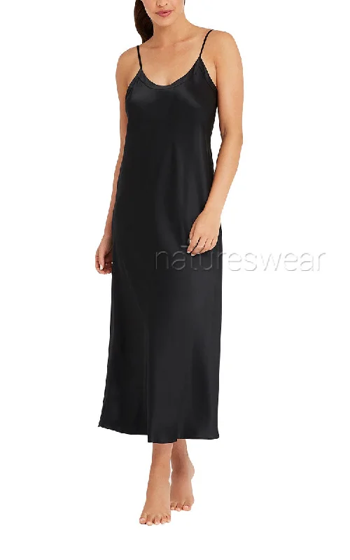 Lotus 100% Silk Nightgown with V Neck in Black Kelly