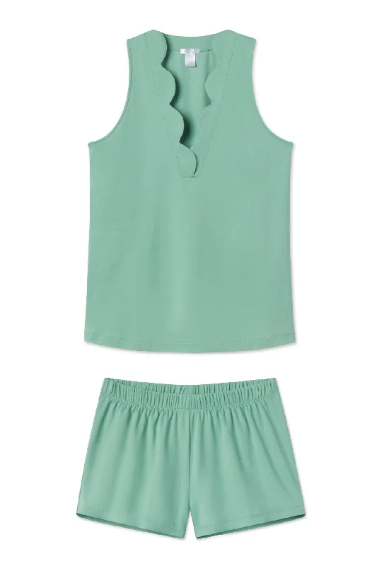 Weekend Bargains to Enjoy Pima Scallop Shorts Set in Meadow