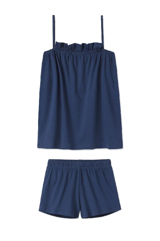 Price Drop Pima Ruffle Shorts Set in Navy