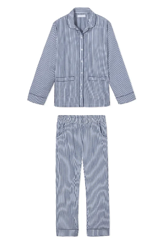 Weekend Steals Await Poplin Piped Pants Set in Navy Stripe