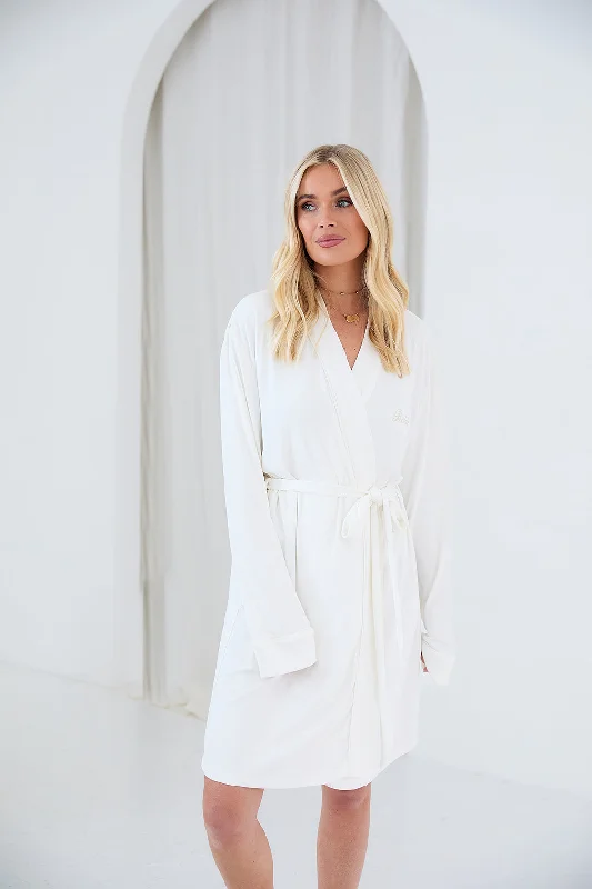 Personalised Ribbed Short Robe - Ivory