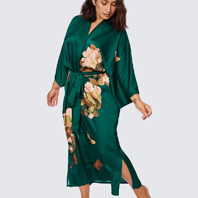 Peony & Butterfly Long Kimono Robe (Plus Size)