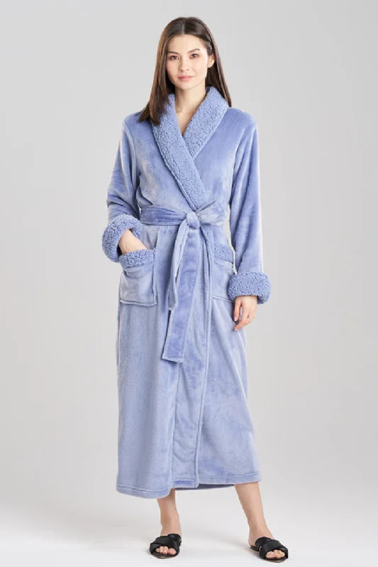 Weekend Discounts to Delight Plush Sherpa Long Robe in Ocean