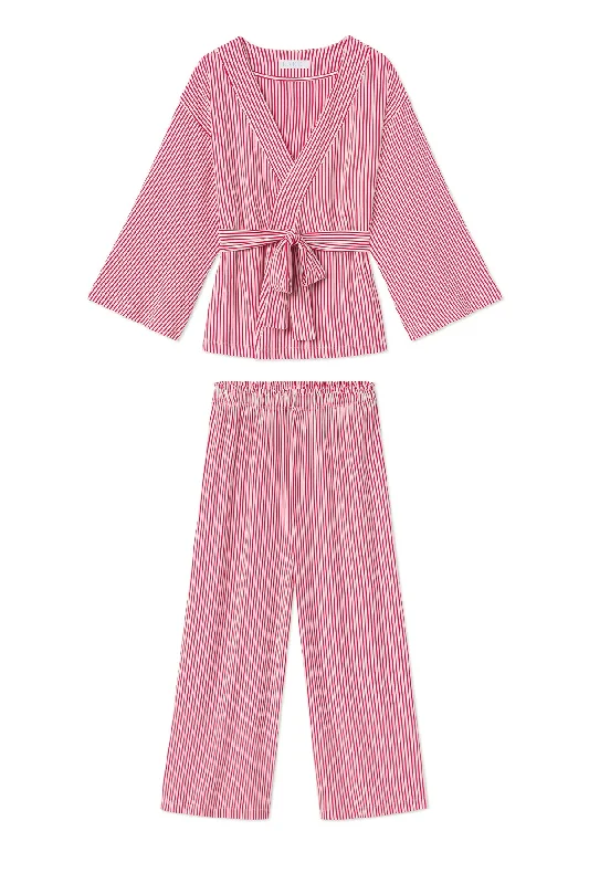 Deal of the Day DreamModal Kimono Pajama Set in Red Stripe
