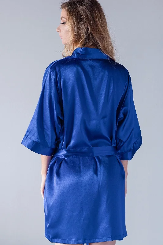 Weekend Bargains to Enjoy Royal Blue Satin Kimono Robe