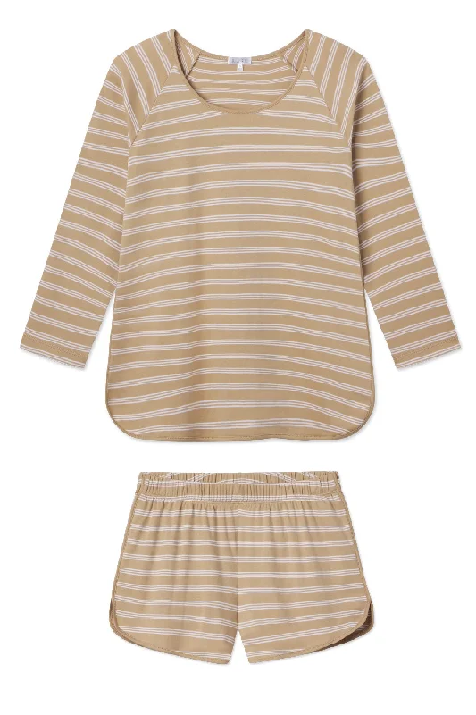 Weekend Discounts to Enjoy Pima Long-Short Set in Sandstone Triple Stripe