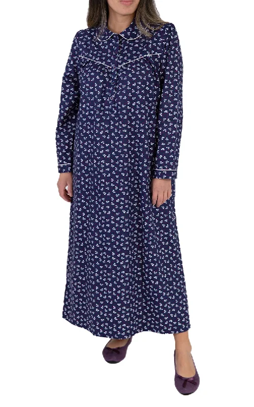 Massive Savings Schrank 100% Cotton Flannelette Nightgown With Collar in Navy SK612B
