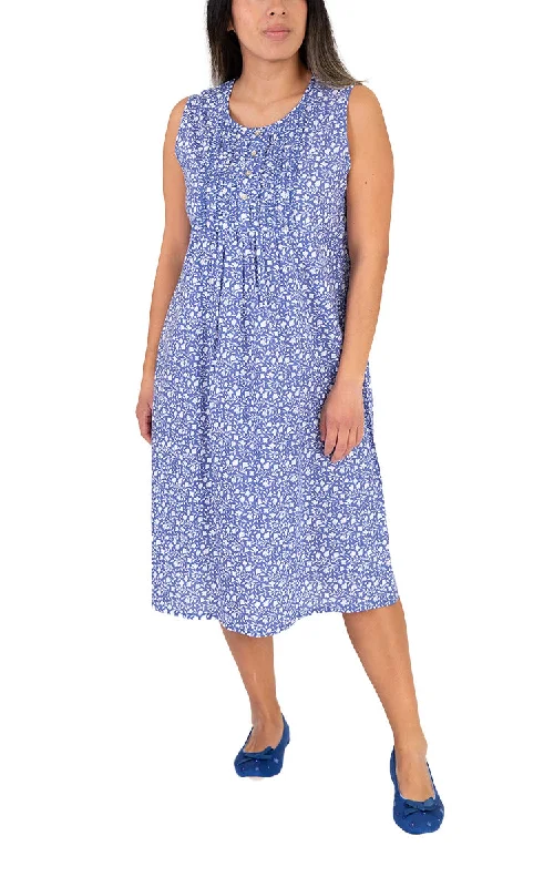 Steal Deal Schrank 100% Cotton Nightgown Sleeveless in Denim Leaf Print SK807L