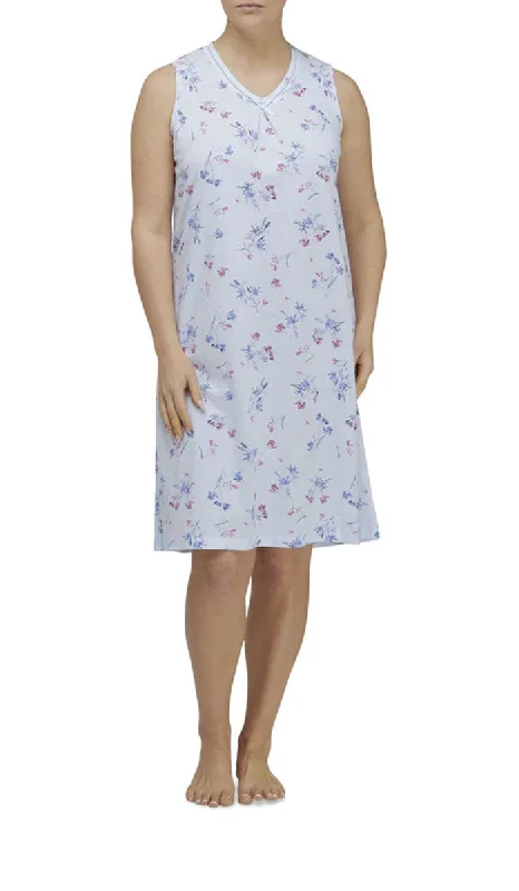 New Arrival Schrank 100% Cotton Nightgown Sleeveless in Blue Floral Bianca SK299