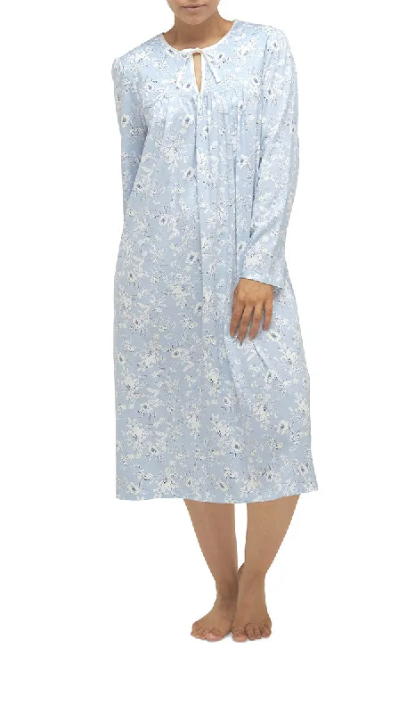 Unmissable Sale Schrank 100% Cotton Nightgown with Long Sleeve in Blue Floral Print Shelley SK202S