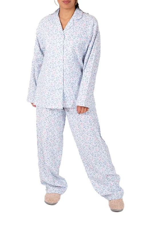 Reduced Rates Schrank 100% Cotton Flannelette Pyjama with long Sleeve and Long Pant in Blue Floral Rita SK135