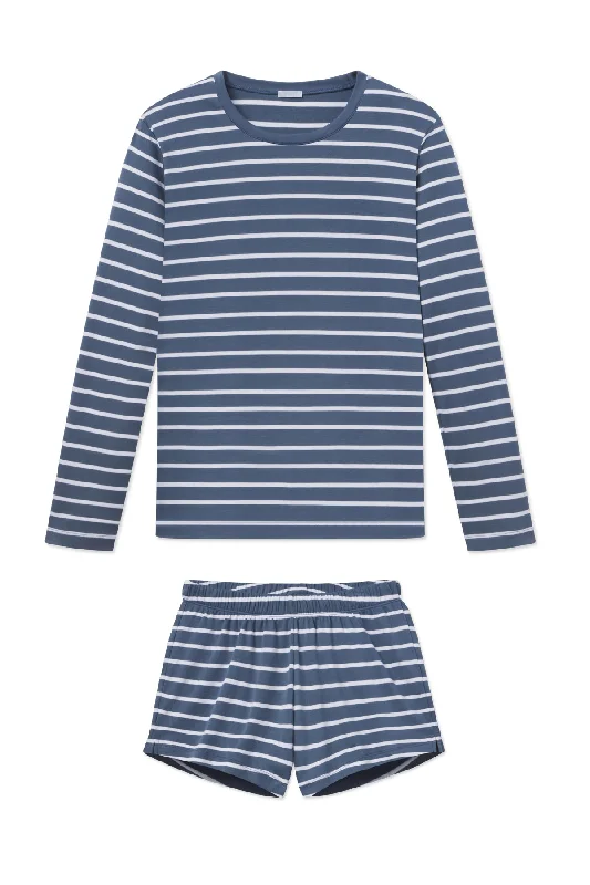 Don't Miss Out Pima Crew Long-Short Set in Sea Depth Anchor Stripe