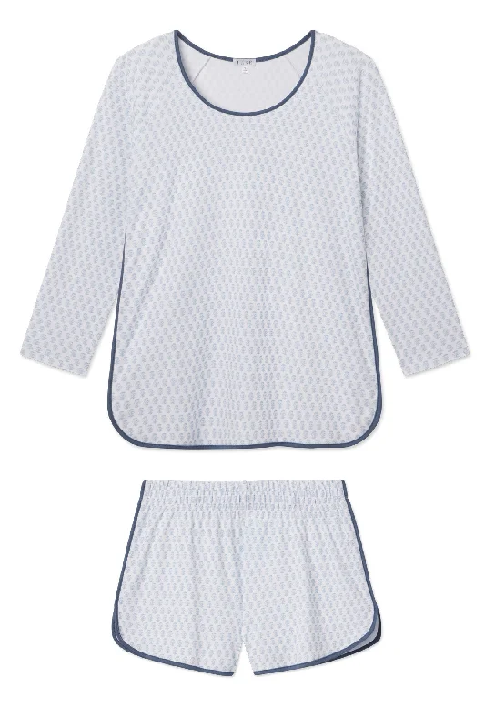 Quick Sale Pima Long-Short Set in Sea Depth Blockprint