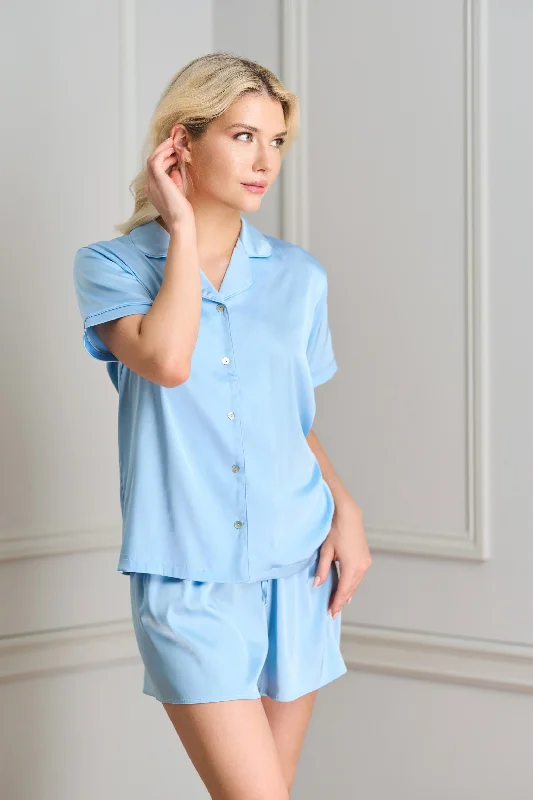 Make Your Weekend Count with Savings Powder Blue Charmeuse Shortie PJs
