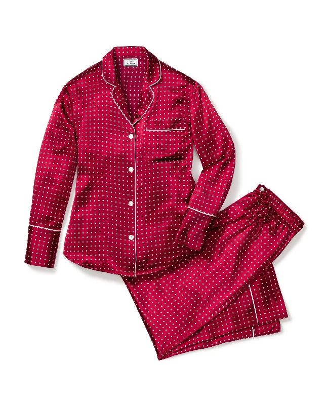 Women's Silk Pajama Set in Bordeaux Polka Dot