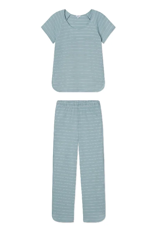 Reduced Price Pima Short-Long Set in Stone Blue Boating Stripe