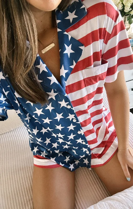 Weekend Offers That Tempt Sunday Morning PJ Set ~ American Flag Print