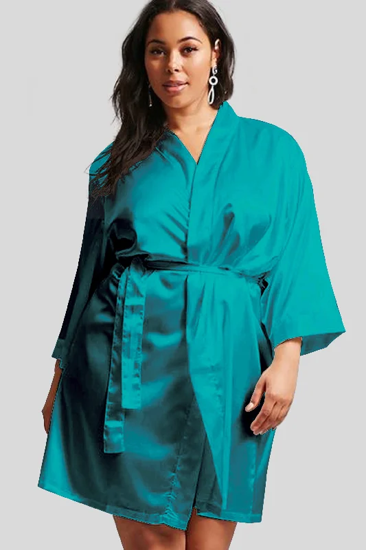 Weekend Steals Await Teal Satin Kimono Robe