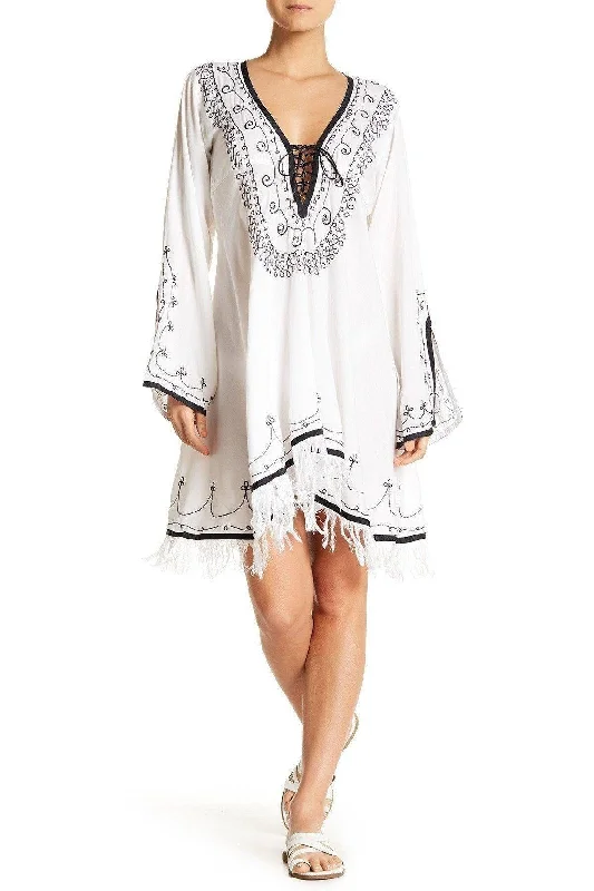 White Cross Ties With Embroidery And Tassels / Tunic Style Dress