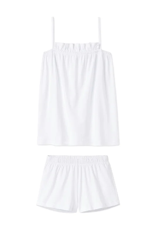Early Bird Pima Ruffle Shorts Set in White