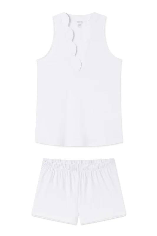 Weekend Deals That Wow Pima Scallop Shorts Set in White