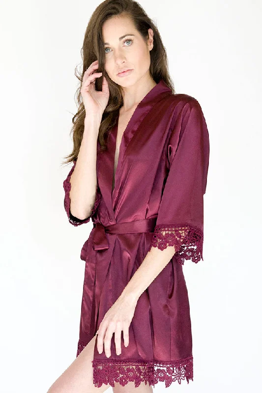 Lowest Rates Wine Lila Lace Bridal Robe