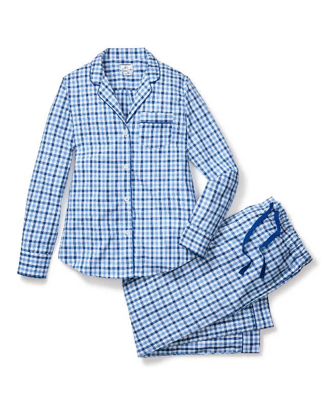 Women's Twill Pajama Set in Royal Blue Gingham