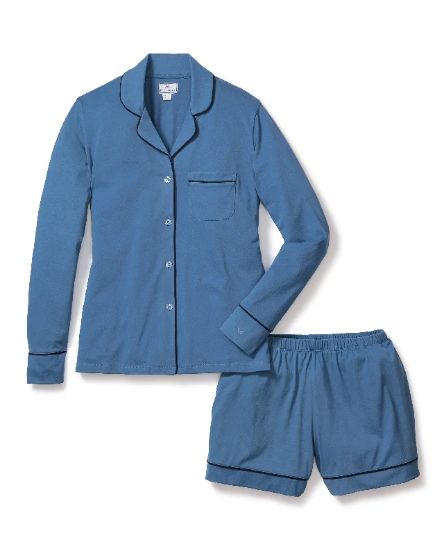 Weekend Discounts to Celebrate Women's Pima Long Sleeve Short Set in Mystique Blue