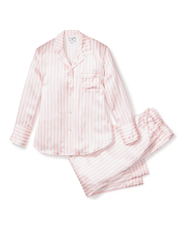 Take Advantage Women's Silk Pajama Set in Pink Stripe