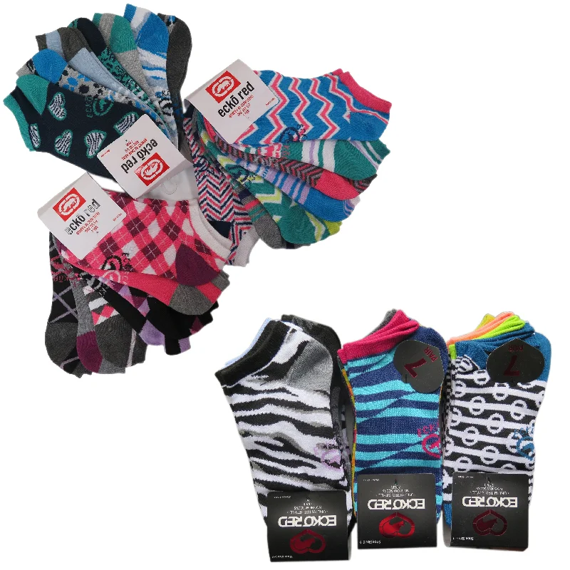 Flash Deal 21 Pairs Ecko Red Women's Fun Print Low Cut Ankle Socks Assorted