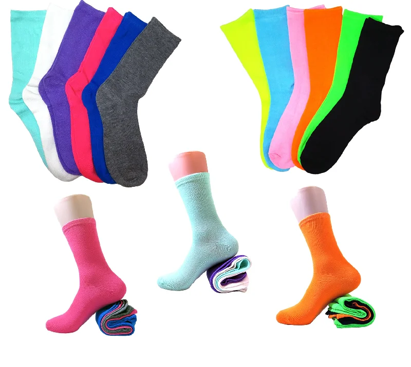 Weekend Bargains to Love Women's Solid Multi Neon Colorful Cotton Crew Casual Socks Weekend Bargains to Love Women's Solid Multi Neon Colorful Cotton Crew Casual Socks