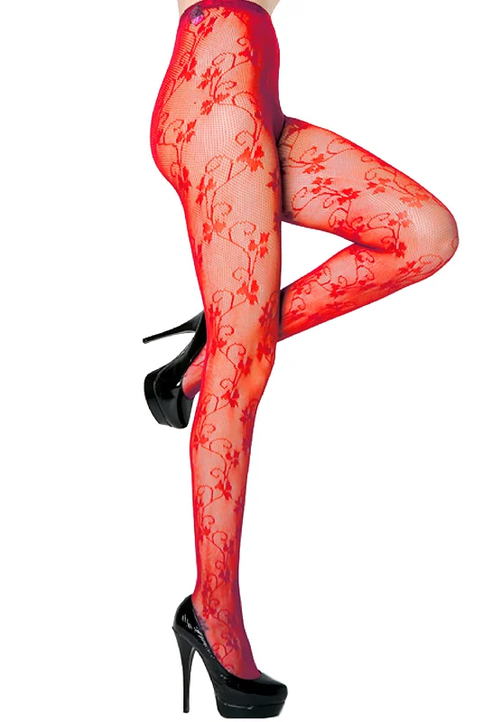 New Arrival 3 Leaf Clovers and Curlicue Vines Fishnet Tights