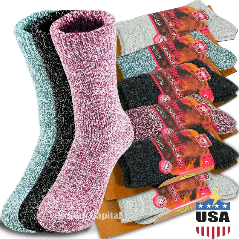 Reduced Price 3 Pairs Women's Winter Warm Thermal Lambs Wool Merino Heavy Duty Boot Socks 9-11