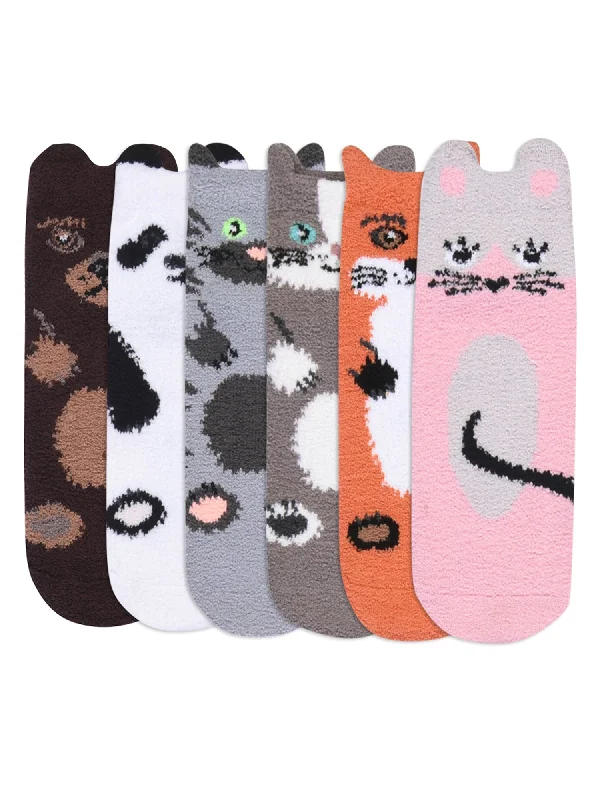 Shop the Weekend Away Cozy 6 Pack Womens Animal Non-Skid Winter Slipper Socks