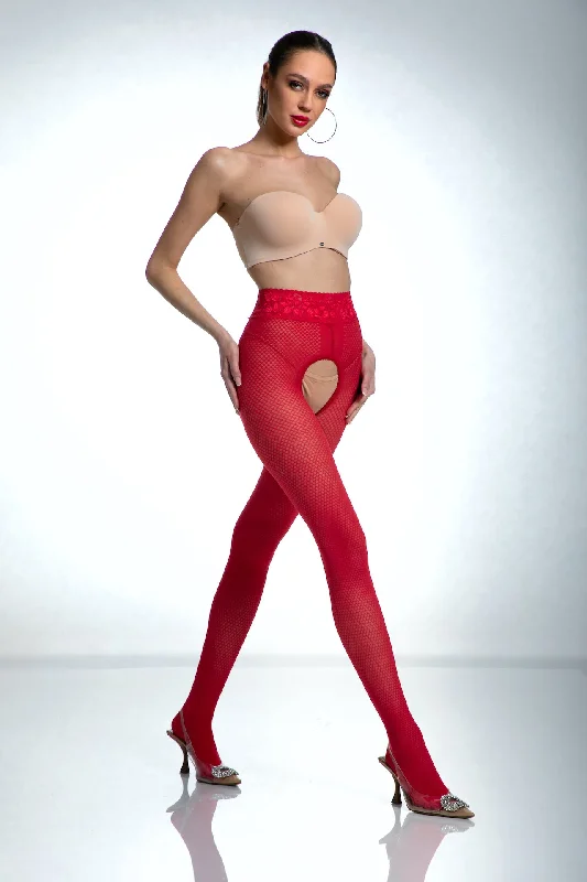 Amour Nymph Crotchless Tights - Red