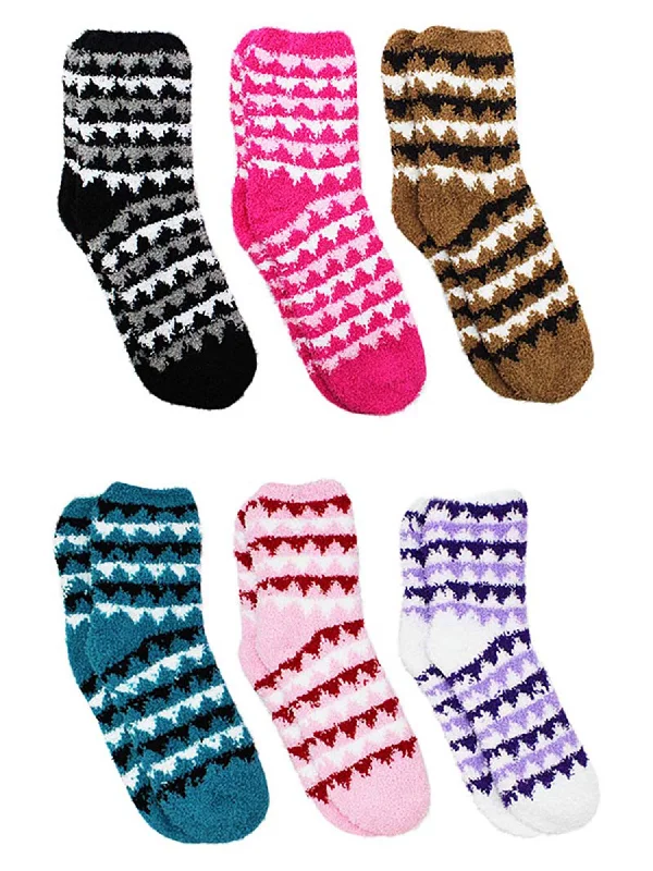 Hurry In Aztec Triangle Print 6-Pack Assorted Soft Fuzzy Socks