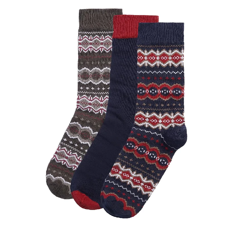 Pay Less Barbour Fairisle Sock Gift Box Cranberry / Classic Black Slate Mix