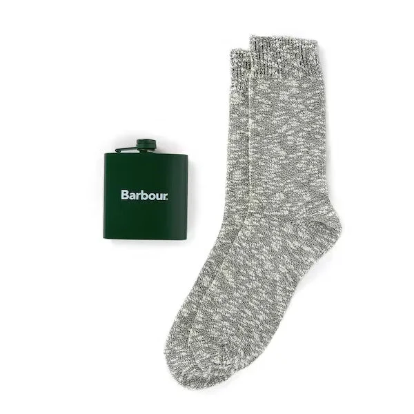 Limited Offer Barbour Hip Flask and Sock Gift Set Green