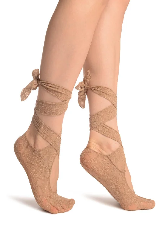 Markdown Sale Beige Stretch Lace Ballet Pointe Footies