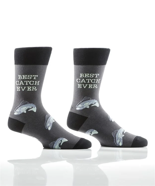 YO Sox "Best Catch Ever" Cotton Dress Crew Socks -Large