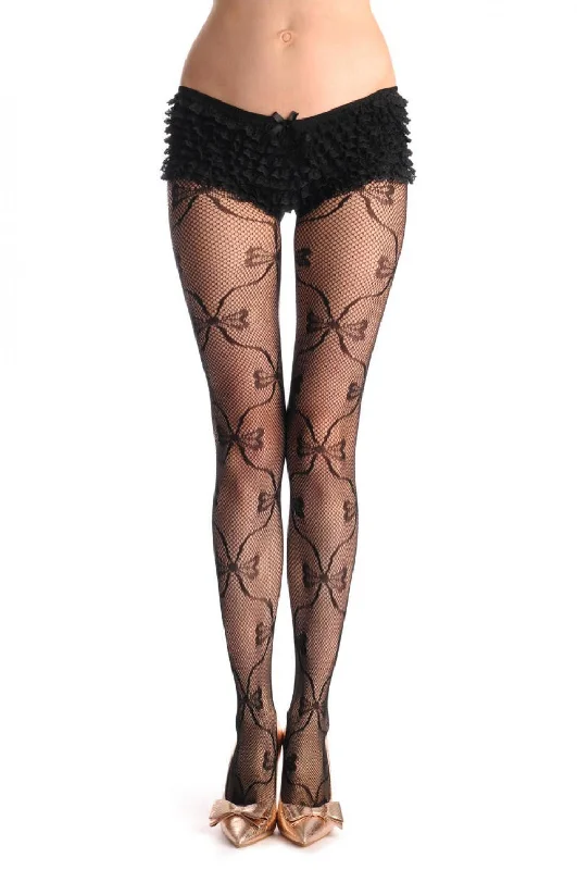 Weekend Price Cuts Galore Black Fishnet With Bended Seam Joined With Bows