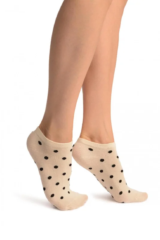 Weekend Deals to Make You Happy Black Polka Dot On Cream Footies Socks