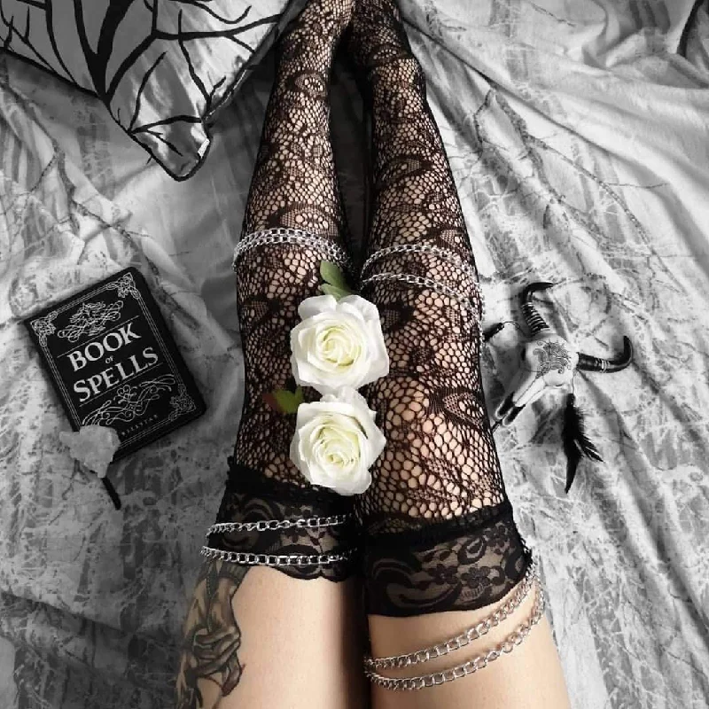 Major Deal Women's Black Sheer Floral Lace Stockings