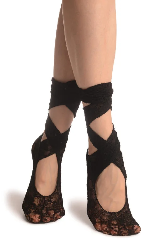 Weekend Bargains to Enjoy Black Stretch Lace Ballet Pointe Footies