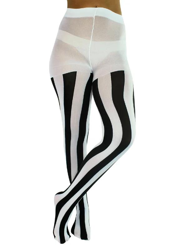 Black & White Vertical Stripe Opaque Tights