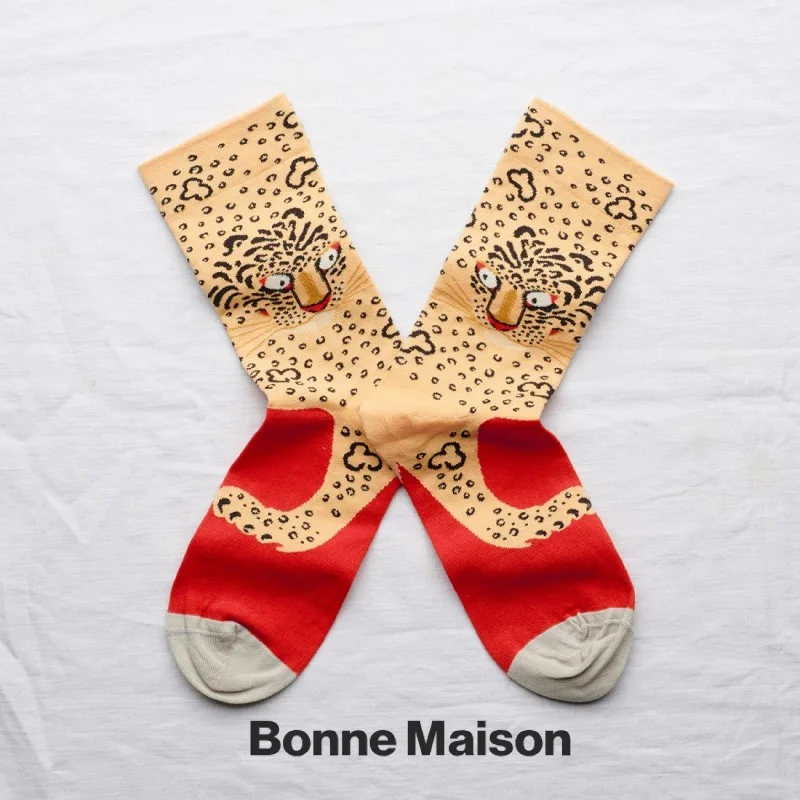 Extra Discount Bonne Maison Leopard Kraft Cotton Unisex Socks SA2-01